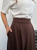 Arka Beli Lastikli Pileli Detaylı Oysho Geniş Paça Palazzo Pantolon 8903 - Kahverengi