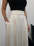 Arka Beli Lastikli Pileli Detaylı Oysho Geniş Paça Palazzo Pantolon 8903 - Beyaz