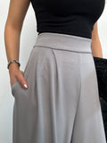 Arka Beli Lastikli Pili Detaylı Oysho Geniş Paça Palazzo Pantolon 8903 - Gri