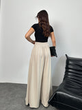 Arka Beli Lastikli Pileli Detaylı Oysho Geniş Paça Palazzo Pantolon 8903 - Bej