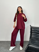 Geniş Kesim Sweatshirt ve Bol Paça Pantolonlu Oysho Takım 3003 - Bordo