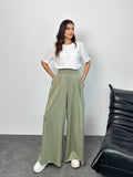 Arka Beli Lastikli Pileli Detaylı Oysho Geniş Paça Palazzo Pantolon 8903 - Su Yeşili