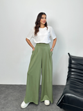 Arka Beli Lastikli Pileli Detaylı Oysho Geniş Paça Palazzo Pantolon 8903 - Haki