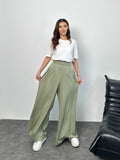 Arka Beli Lastikli Pileli Detaylı Oysho Geniş Paça Palazzo Pantolon 8903 - Su Yeşili