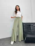 Arka Beli Lastikli Pileli Detaylı Oysho Geniş Paça Palazzo Pantolon 8903 - Su Yeşili