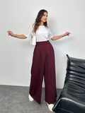 Arka Beli Lastikli Pileli Detaylı Oysho Geniş Paça Palazzo Pantolon 8903 - Bordo