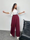 Arka Beli Lastikli Pileli Detaylı Oysho Geniş Paça Palazzo Pantolon 8903 - Bordo