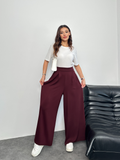 Arka Beli Lastikli Pileli Detaylı Oysho Geniş Paça Palazzo Pantolon 8903 - Bordo
