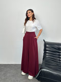 Arka Beli Lastikli Pileli Detaylı Oysho Geniş Paça Palazzo Pantolon 8903 - Bordo