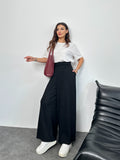 Arka Beli Lastikli Pileli Detaylı Oysho Geniş Paça Palazzo Pantolon 8903 - Siyah