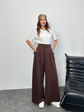 Arka Beli Lastikli Pileli Detaylı Oysho Geniş Paça Palazzo Pantolon 8903 - Kahverengi