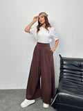 Arka Beli Lastikli Pileli Detaylı Oysho Geniş Paça Palazzo Pantolon 8903 - Kahverengi