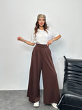 Arka Beli Lastikli Pileli Detaylı Oysho Geniş Paça Palazzo Pantolon 8903 - Kahverengi