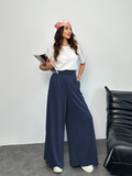 Arka Beli Lastikli Pileli Detaylı Oysho Geniş Paça Palazzo Pantolon 8903 - Lacivert
