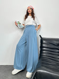 Arka Beli Lastikli Pileli Detaylı Oysho Geniş Paça Palazzo Pantolon 8903 - İndigo
