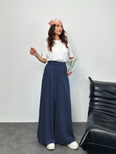 Arka Beli Lastikli Pileli Detaylı Oysho Geniş Paça Palazzo Pantolon 8903 - Lacivert