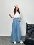 Arka Beli Lastikli Pileli Detaylı Oysho Geniş Paça Palazzo Pantolon 8903 - İndigo