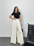 Arka Beli Lastikli Pileli Detaylı Oysho Geniş Paça Palazzo Pantolon 8903 - Beyaz