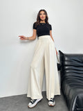 Arka Beli Lastikli Pileli Detaylı Oysho Geniş Paça Palazzo Pantolon 8903 - Beyaz