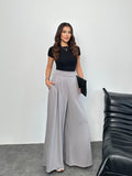 Arka Beli Lastikli Pili Detaylı Oysho Geniş Paça Palazzo Pantolon 8903 - Gri