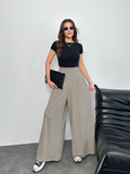 Arka Beli Lastikli Pileli Detaylı Oysho Geniş Paça Palazzo Pantolon 8903 - Bej