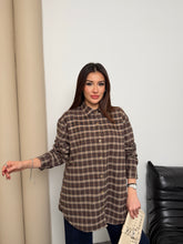 Kadın Ekose Desenli Oversize Gömlek 8968 - Kahve-Vizon