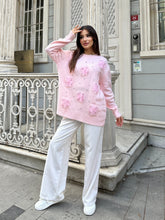 İnci Detaylı Organze Çiçek Yumuşak Dokulu Triko Kazak 2628 - Pembe