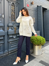 İnci Detaylı Organze Çiçek Yumuşak Dokulu Triko Kazak 2628 - Beyaz