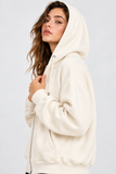 Kadın Fermuarlı Kapüşonlu Cepli Oversize Sweatshirt Hırka 27701 - Ekru