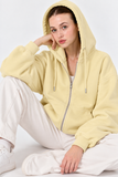 Kadın Fermuarlı Kapüşonlu Cepli Oversize Sweatshirt Hırka 27701 - Sarı
