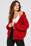 Kadın Fermuarlı Kapüşonlu Cepli Oversize Sweatshirt Hırka 27701 - Kırmızı