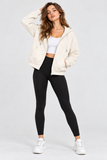 Kadın Fermuarlı Kapüşonlu Cepli Oversize Sweatshirt Hırka 27701 - Ekru