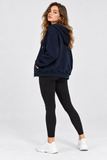 Kadın Fermuarlı Kapüşonlu Cepli Oversize Sweatshirt Hırka 27701 - Lacivert