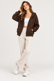 Kadın Fermuarlı Kapüşonlu Cepli Oversize Sweatshirt Hırka 27701 - Kahverengi