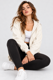 Kadın Fermuarlı Kapüşonlu Cepli Oversize Sweatshirt Hırka 27701 - Ekru