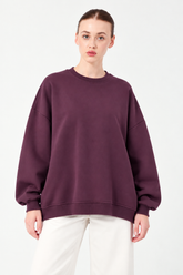 Şardonlu Üç İplik Sweatshirt Mürdüm- 27762