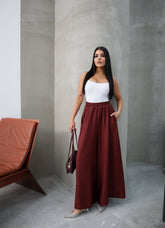 Hatun Atila Filamlı Keten Etekli Pantolon 8826 Bordo