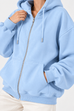 Kadın Fermuarlı Kapüşonlu Cepli Oversize Sweatshirt Hırka 27701 - Mavi