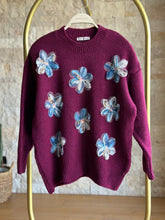 Tasarım Organze Çiçekli Örgü Tunik Kazak (Bordo) - 5129