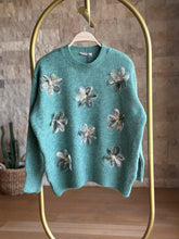 Tasarım Organze Çiçekli Örgü Tunik Kazak (Yeşil) - 5129