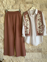 HatunAtila Desenli Yelekli Triko İkili Takım Gül - 3005