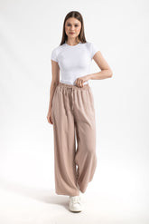 Hatun Atila Kadın Modal Kumaş Belli Lastikli Palazzo Pantalon Vizon - 5184