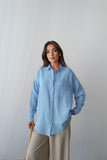 Yazlık Rahat Kesim Müslin Kumaş Uzun Kollu Gömlek 3833 - Mavi
