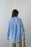 Yazlık Rahat Kesim Müslin Kumaş Uzun Kollu Gömlek 3833 - Mavi
