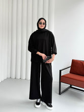 Sırtı Fermuar Detaylı Tunik ve Geniş Paça Pantolonlu Takım 8916 - Siyah