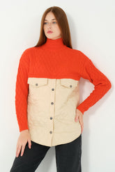 HatunAtila Kapinoneli Baklava Örgülü Triko Kazak 4874 Turuncu