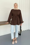 Kadın Bel Bağlamalı Kol Detaylı Tunik 8896 - Kahverengi