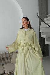 Oversize Taş Detaylı Gömlek ve Dökümlü Astarlı Etek İkili Takım 8830 - Yeşil