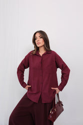 Rahat Kesim Düz Renk Cep Detaylı Gömlek 51442 - Bordo