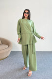 Bağlama Detaylı Gömlek ve Geniş Paça Pantolon İkili Takım 2519 - Yeşil